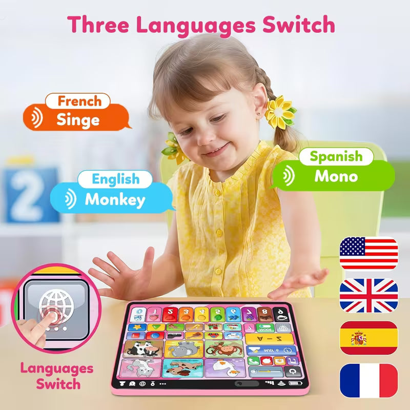 Tableta de Aprendizaje Interactiva para Niños 1+ | Trilingüe (Inglés – Español – Francés) • Sonidos • Música • Terapia de Habla • Apps Educativas