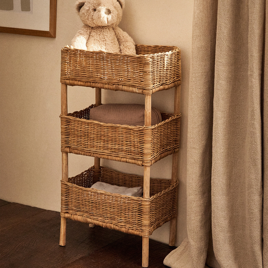 Estante de Almacenamiento Rústico de 3 Niveles en Ratán