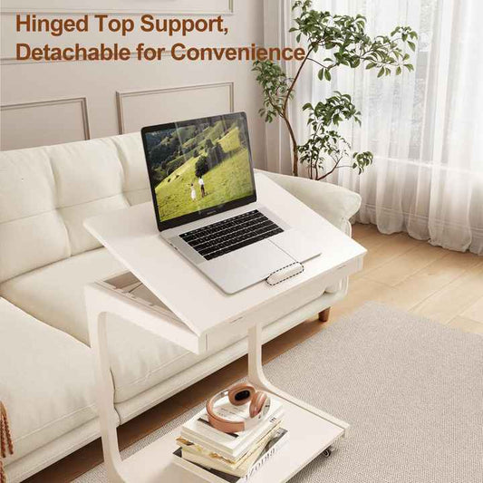 mesa auxiliar ajustable en forma de C de bambú