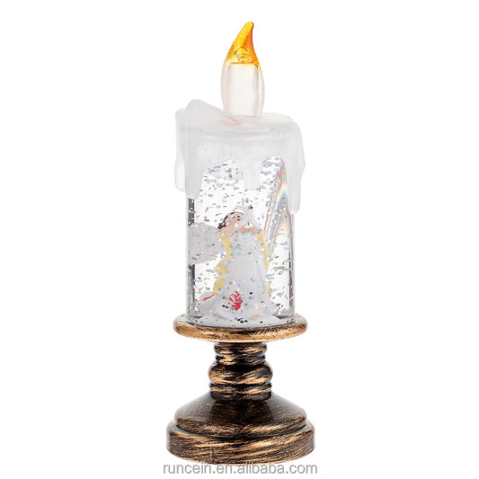 Lámpara de Cristal Navideña con Efecto Bola de Nieve y Vela LED