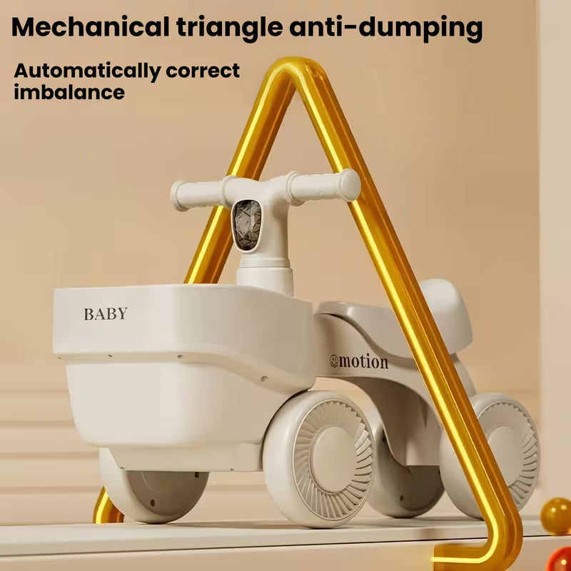 Bicicleta/Scooter de Equilibrio 4 Ruedas con Cesta | Vehículo Giratorio para Niños de 3 a 14 Años | Diseño Beige de Almacenamiento