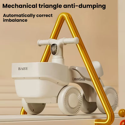 Bicicleta/Scooter de Equilibrio 4 Ruedas con Cesta | Vehículo Giratorio para Niños de 3 a 14 Años | Diseño Beige de Almacenamiento