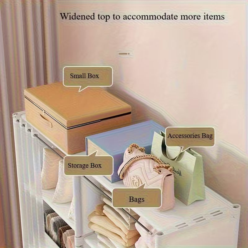 Armario de 4 Niveles con Barra para Colgar 🧥📦 | Organizador Independiente, Fácil de Montar y Ahorra Espacio