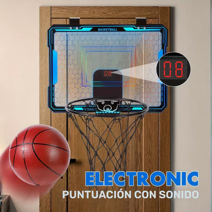Aro de Baloncesto MQUDUO para Puerta | Tablero con Luces de Colores + Pizarra de Puntuación | Para Niños y Adultos