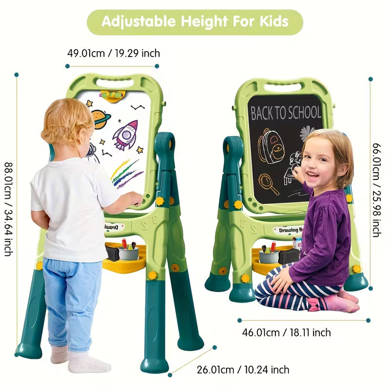 Caballete de Arte Giratorio Ajustable para Niños 🎨🪄 | Doble Cara, Diseño Espacial &amp; Floral, Material Duradero y Accesorios Incluidos