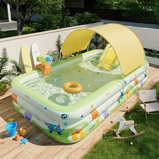 Piscina Inflable Plegable Grande con Tobogán y Parasol – Parque Acuático para Niños y Adultos