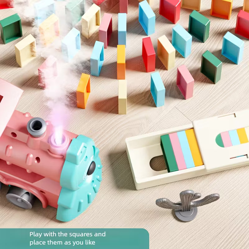 Tren de Dominó 80PCS – Juego de Construcción con Luces y Sonidos para Crear Rallys Automáticos