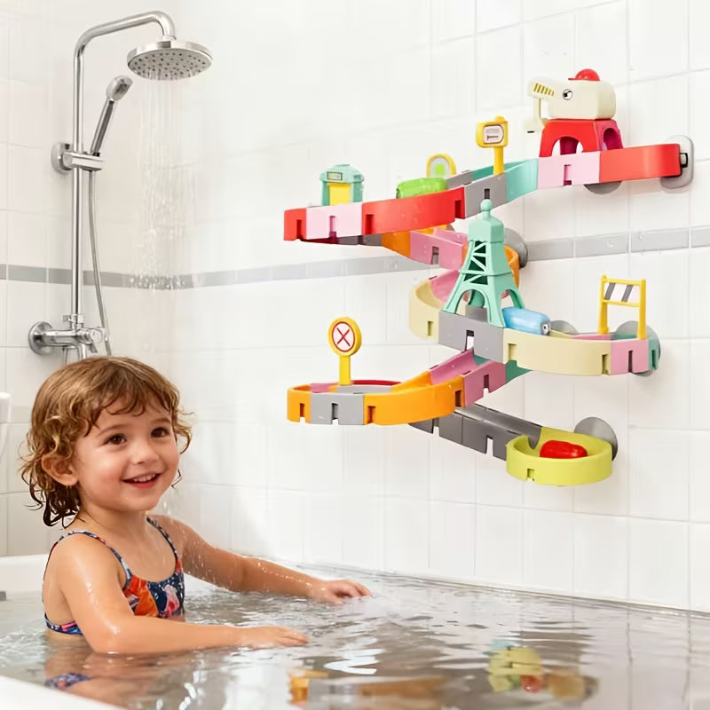 Pista de Agua de Bricolaje para Niños | Tobogán + Bloques de Construcción para Baño