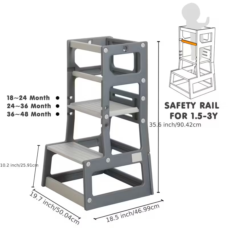 Taburete Montessori de Madera Natural – Escalera de 2 Niveles para Autonomía y Entrenamiento Infantil