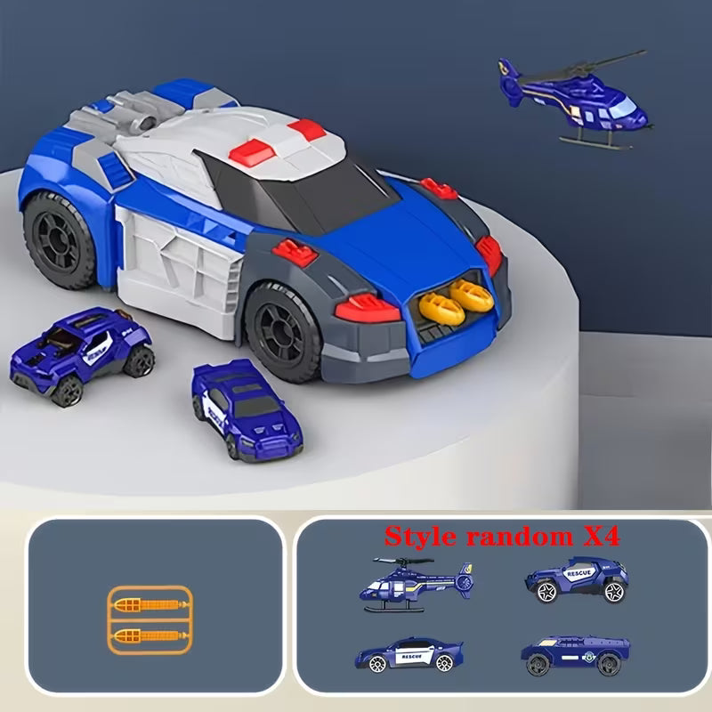 🚓🚁🚗✨ Juego de Coches Policiales Transformables 5 en 1 | Camión Portador que se Convierte en Estación de Policía | Kit de Construcción DIY para Niños