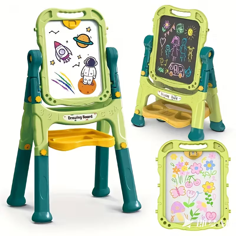 Caballete de Arte Giratorio Ajustable para Niños 🎨🪄 | Doble Cara, Diseño Espacial &amp; Floral, Material Duradero y Accesorios Incluidos