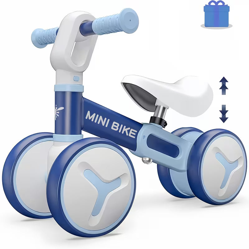 Bicicleta de Equilibrio para Niños (1–3 Años) | 4 Ruedas Antivuelco, Marco de Acero, Asiento Ajustable y Dirección Segura 135°