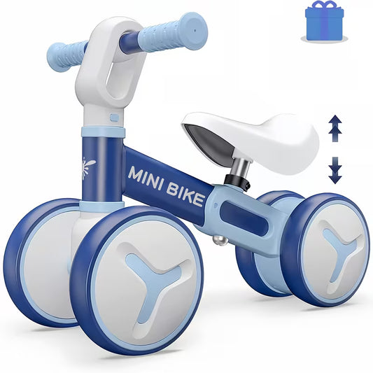 Bicicleta de Equilibrio para Niños (1–3 Años) | 4 Ruedas Antivuelco, Marco de Acero, Asiento Ajustable y Dirección Segura 135°