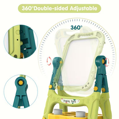 Caballete de Arte Giratorio Ajustable para Niños 🎨🪄 | Doble Cara, Diseño Espacial &amp; Floral, Material Duradero y Accesorios Incluidos