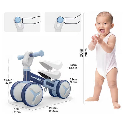 Bicicleta de Equilibrio para Niños (1–3 Años) | 4 Ruedas Antivuelco, Marco de Acero, Asiento Ajustable y Dirección Segura 135°
