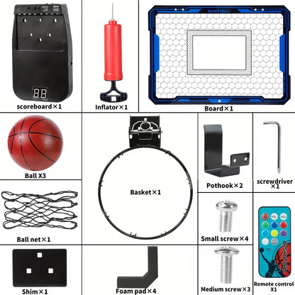 Aro de Baloncesto MQUDUO para Puerta | Tablero con Luces de Colores + Pizarra de Puntuación | Para Niños y Adultos
