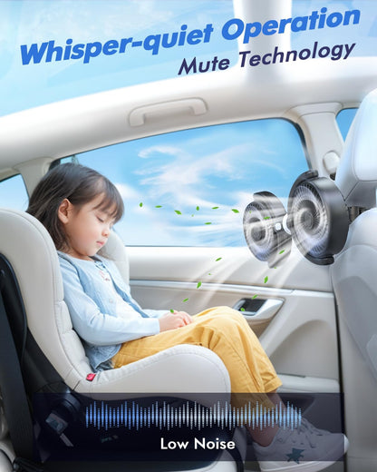Ventilador Doble de Coche – Refrigeración Rápida para Asiento Trasero con Rotación 360° y Alimentación USB