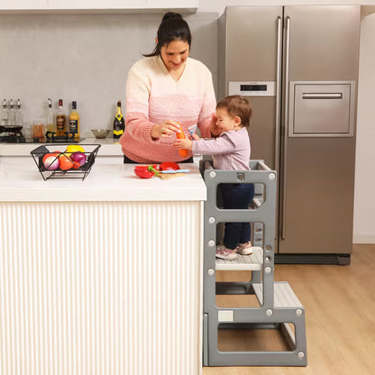 Taburete Montessori de Madera Natural – Escalera de 2 Niveles para Autonomía y Entrenamiento Infantil