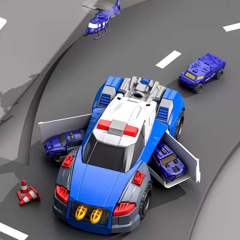 🚓🚁🚗✨ Juego de Coches Policiales Transformables 5 en 1 | Camión Portador que se Convierte en Estación de Policía | Kit de Construcción DIY para Niños