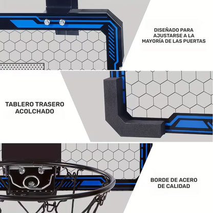 Aro de Baloncesto MQUDUO para Puerta | Tablero con Luces de Colores + Pizarra de Puntuación | Para Niños y Adultos