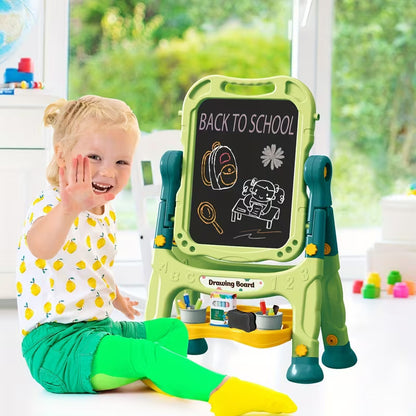 Caballete de Arte Giratorio Ajustable para Niños 🎨🪄 | Doble Cara, Diseño Espacial &amp; Floral, Material Duradero y Accesorios Incluidos