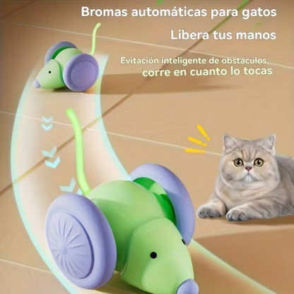 RATÓN ELÉCTRICO INTERACTIVO PARA GATOS – JUGUETE MODERNO, ECOLÓGICO Y CON EVITACIÓN INTELIGENTE DE OBSTÁCULOS