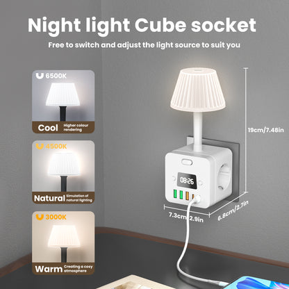 🔌⏰💡✨ Regleta de Energía con Reloj y Lámpara de Escritorio | 4 Tomacorrientes + USB-A y USB-C | Solución Todo en Uno