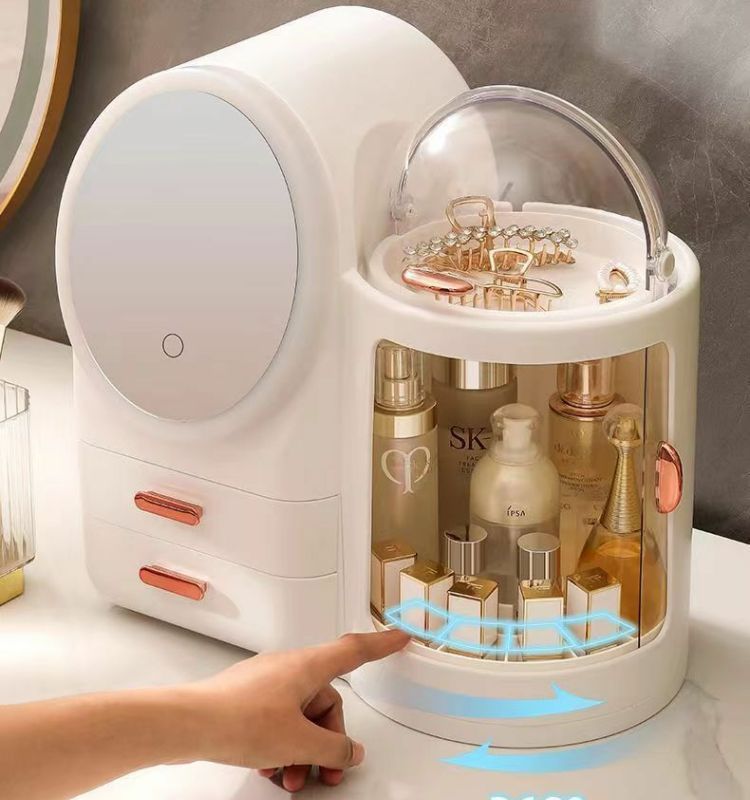 Caja de Almacenamiento de Cosméticos con Espejo LED