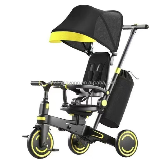 Triciclo para Bebés 9 en 1 con Rotación 360° | Plegable con Toldo | Cochecito de Equilibrio Multifuncional