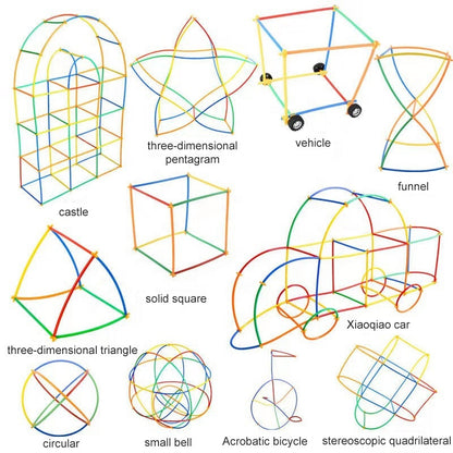 BLOQUES DE CONSTRUCCIÓN DE PAJAS 4D PARA NIÑOS – JUGUETE EDUCATIVO DIY DE ENSAMBLAJE E INSERTADO