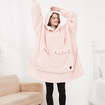 Manta Calefactable Eléctrica Extra Grande de Felpa y Sherpa con Capucha