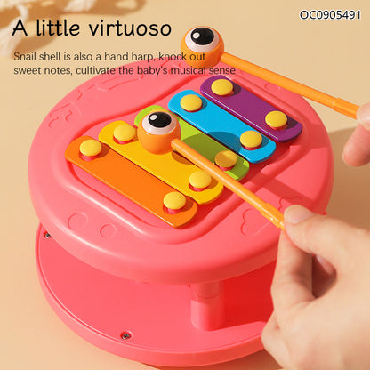 Xilófono Educativo para Bebés | Caracol Musical con Engranajes + Piano y Carrito de Arrastre | Juguete Sensorial de Dibujos Animados