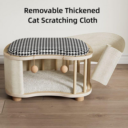 🐱🪵✨ Taburete Nido para Gato de Madera Maciza | Mueble Moderno 2 en 1 para Personas y Mascotas