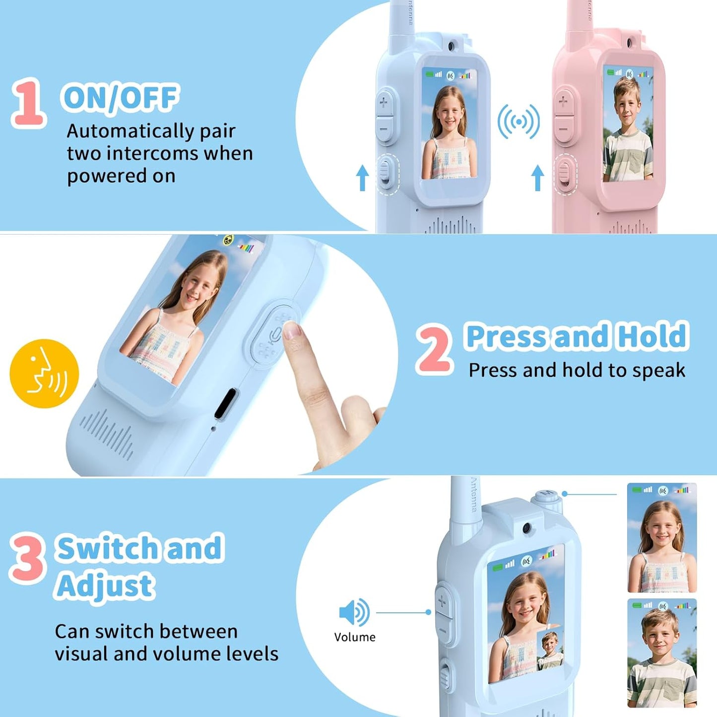 Walkie Talkies de Video para Niños | Radio de Dos Vías con Cámara y Alcance de 1500 Pies | Diversión y Comunicación para 3 a 12 Años