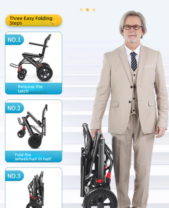 Silla de Ruedas de Transporte Ligera — Plegable, Ajustable y Súper Cómoda para Adultos Mayores