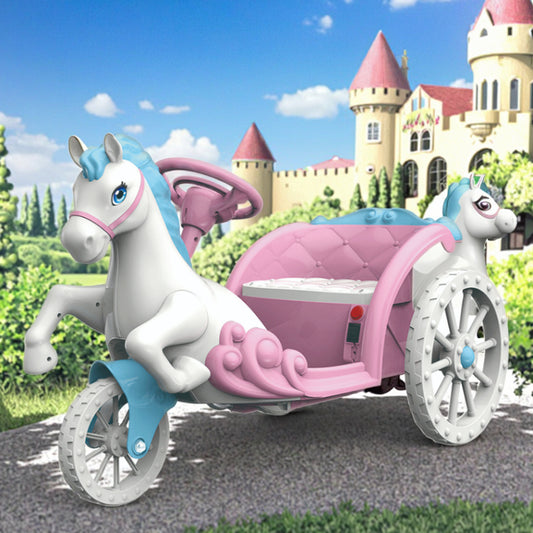 Triciclo Eléctrico de 6V para Niños – Carruaje de Caballos Eléctrico para Niñas, Paseos Mágicos y Seguros
