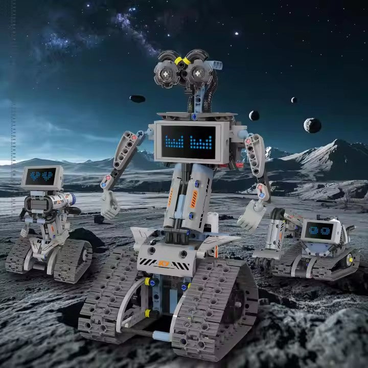 Bloques de Construcción STEAM 5 en 1 – Robot Interstelar con Pantalla LED y Expresiones Programables