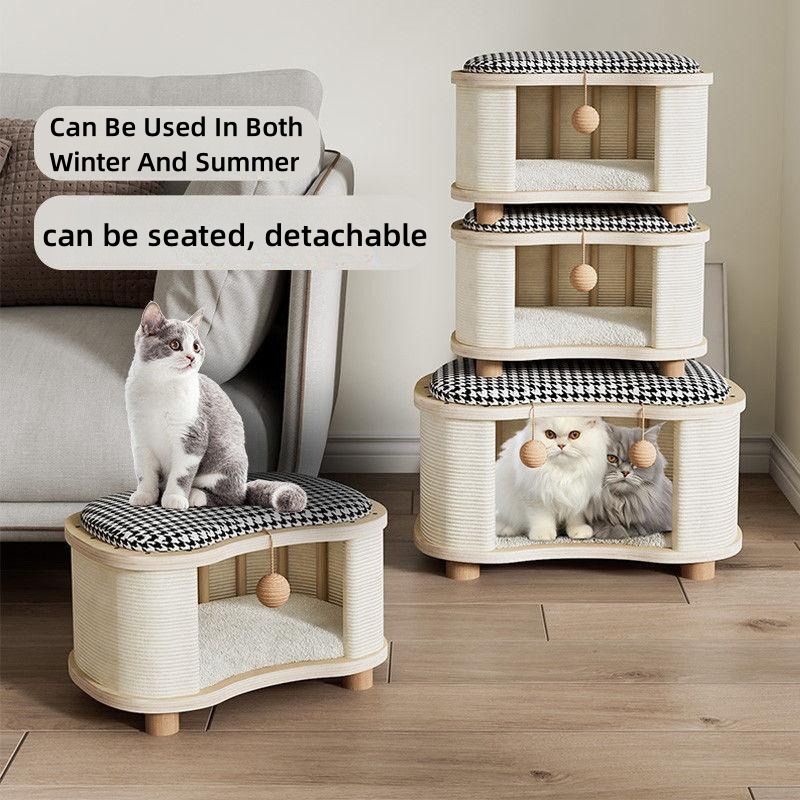 🐱🪵✨ Taburete Nido para Gato de Madera Maciza | Mueble Moderno 2 en 1 para Personas y Mascotas
