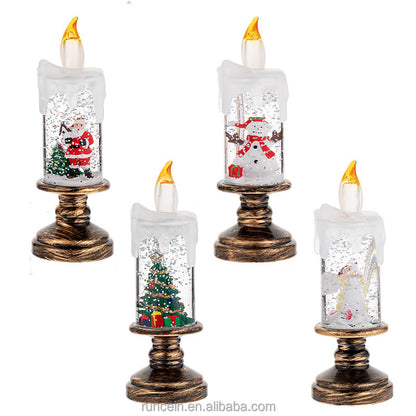 Lámpara de Cristal Navideña con Efecto Bola de Nieve y Vela LED