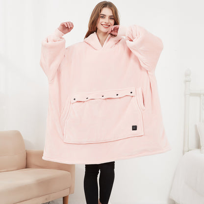 Manta Calefactable Eléctrica Extra Grande de Felpa y Sherpa con Capucha