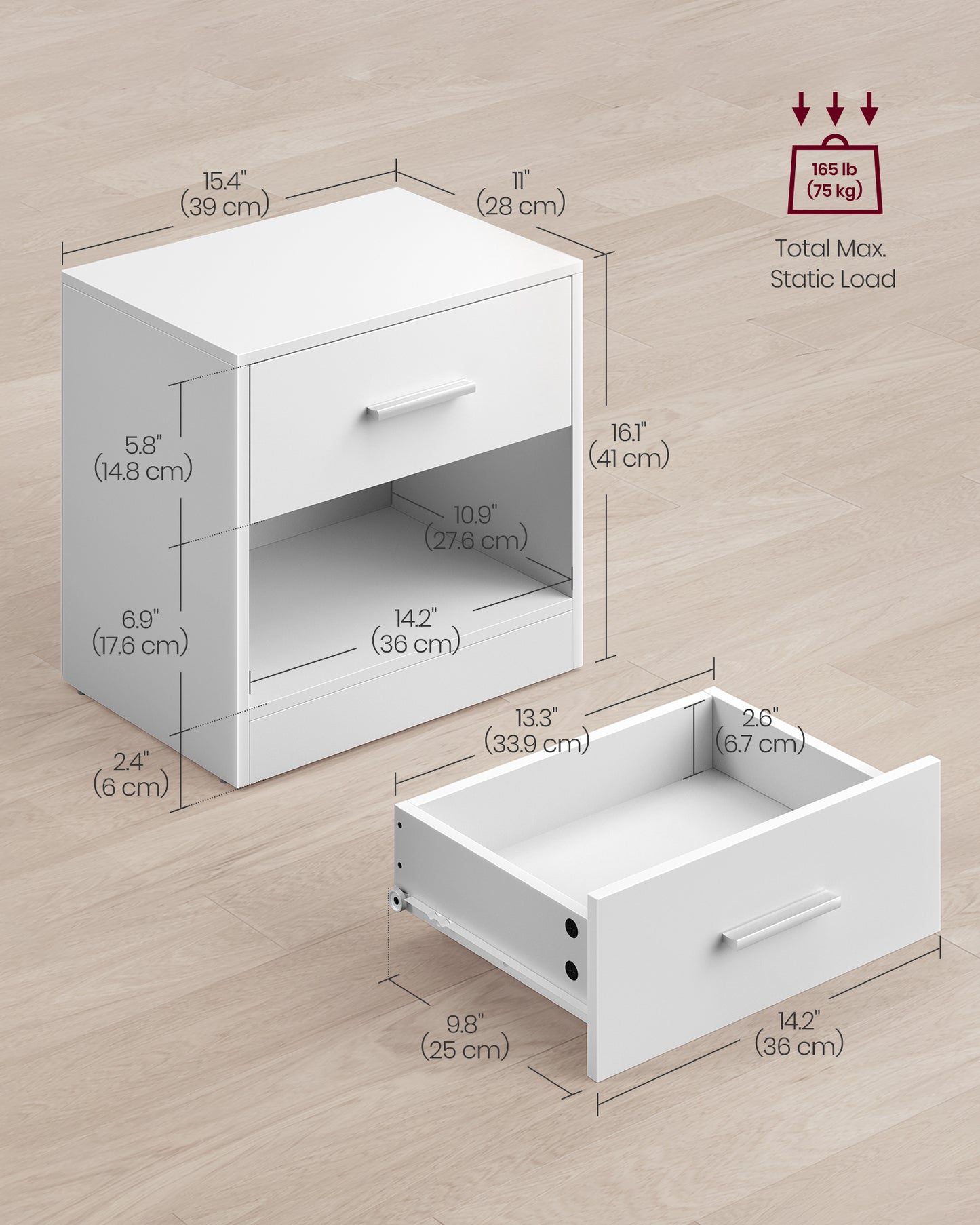 Mesita de Noche Moderna con Compartimento Oculto y Cerradura RFID