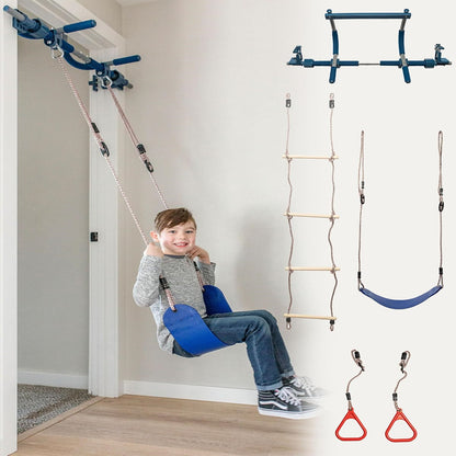Wellshow Sport – Juego de Columpios para Puerta 4 en 1 | Columpio Sensorial, Barra de Dominadas, Anillos de Agarre y Escalera de Agilidad