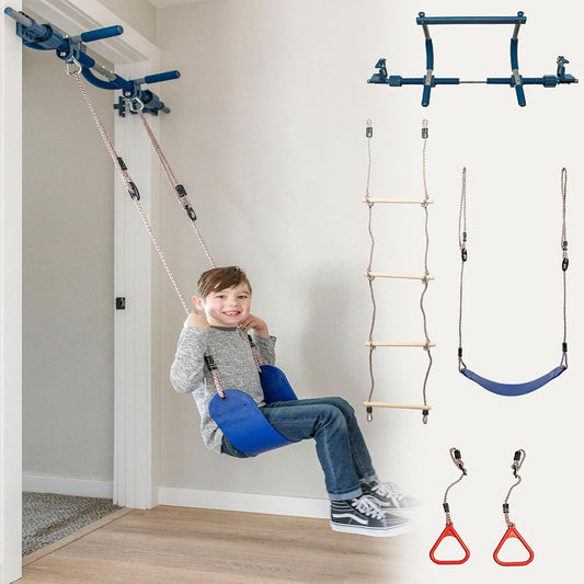 Wellshow Sport – Juego de Columpios para Puerta 4 en 1 | Columpio Sensorial, Barra de Dominadas, Anillos de Agarre y Escalera de Agilidad