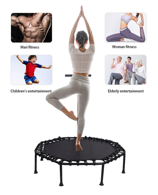 Trampolín Octogonal 120cm con Pasamanos Ajustable | Entrenamiento en Casa, Cuerda Elástica Gruesa, Fitness para Adultos