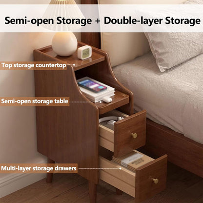 Mesita de Noche Estrecha de Madera Maciza