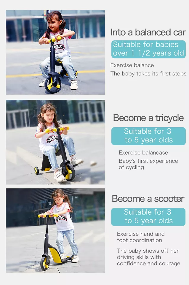 Triciclo Multifuncional 3 en 1 para Bebés | Scooter • Correpasillos • Patineta de 3 Ruedas • Evolutivo • Estable • Ideal para Primera Movilidad