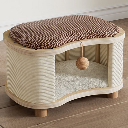 🐱🪵✨ Taburete Nido para Gato de Madera Maciza | Mueble Moderno 2 en 1 para Personas y Mascotas
