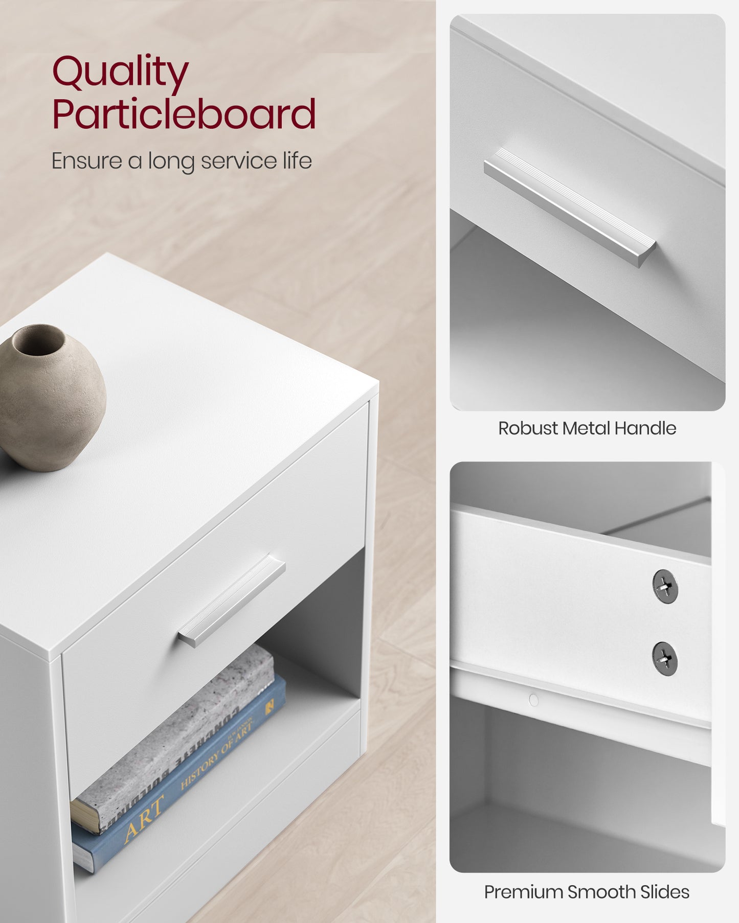 Mesita de Noche Moderna con Compartimento Oculto y Cerradura RFID