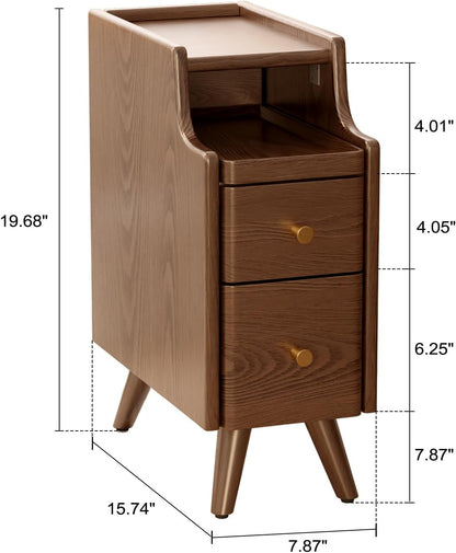 Mesita de Noche Estrecha de Madera Maciza
