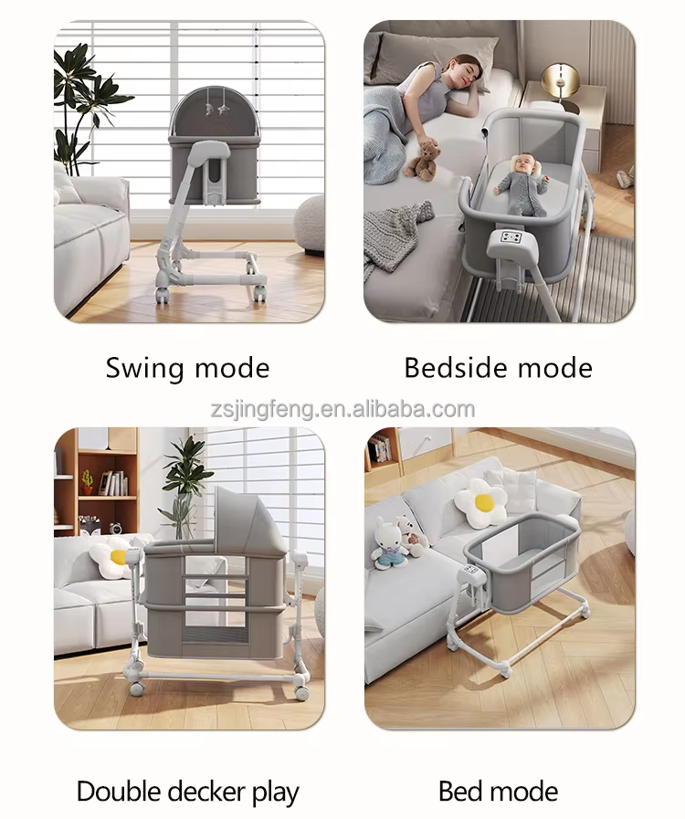 🛏️⚡✨ Cama Eléctrica Inteligente Moderna | 4 Ajustes de Altura | Control Remoto de 5 Velocidades | Función de Balanceo y Mecedora